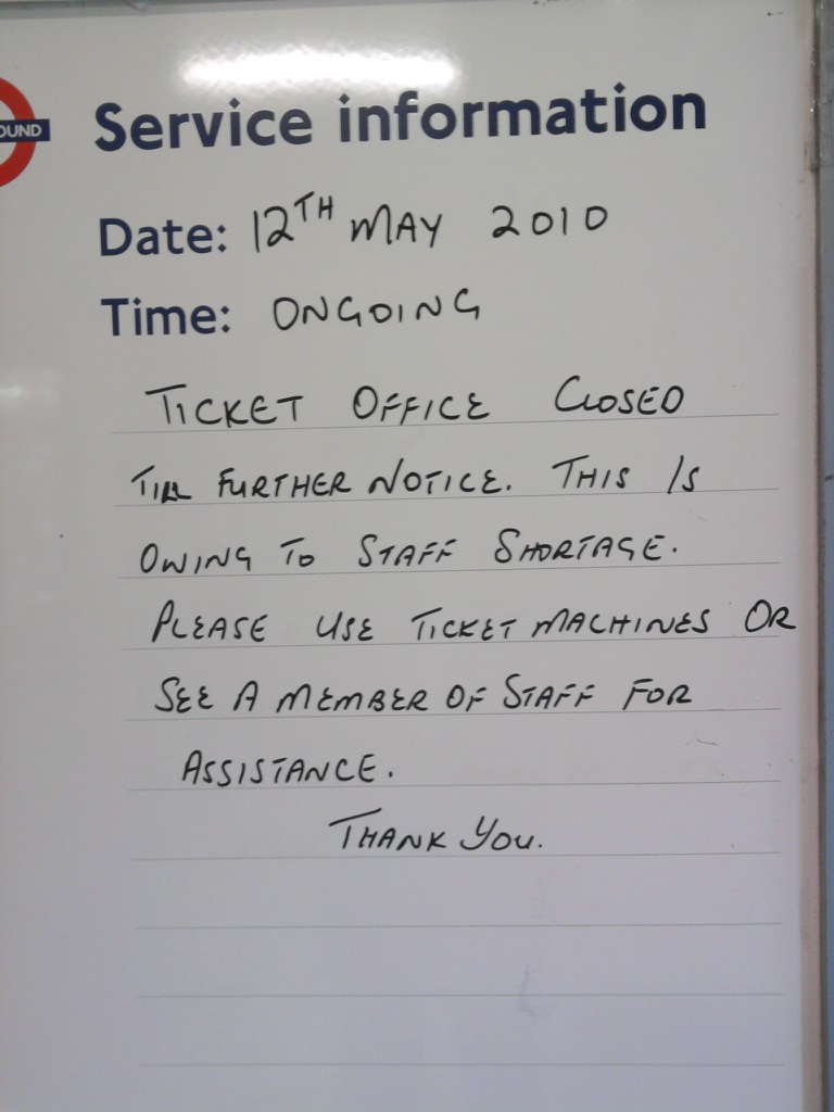 ticket office closed sign